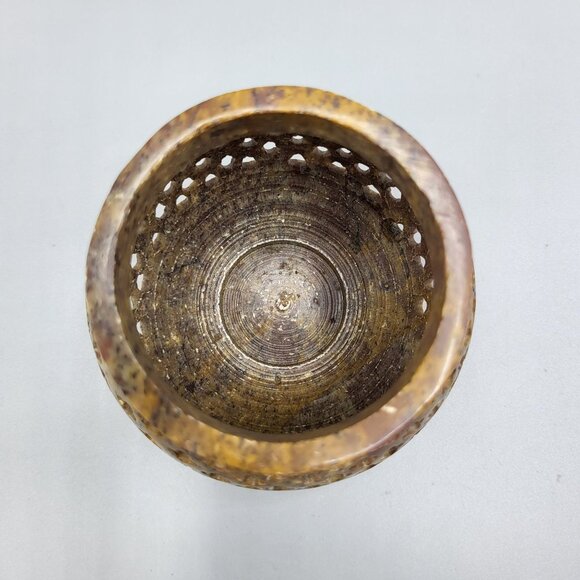 Vintage Decorative Brown Soapstone Stone Carved Candle Holder - Picture 7 of 9